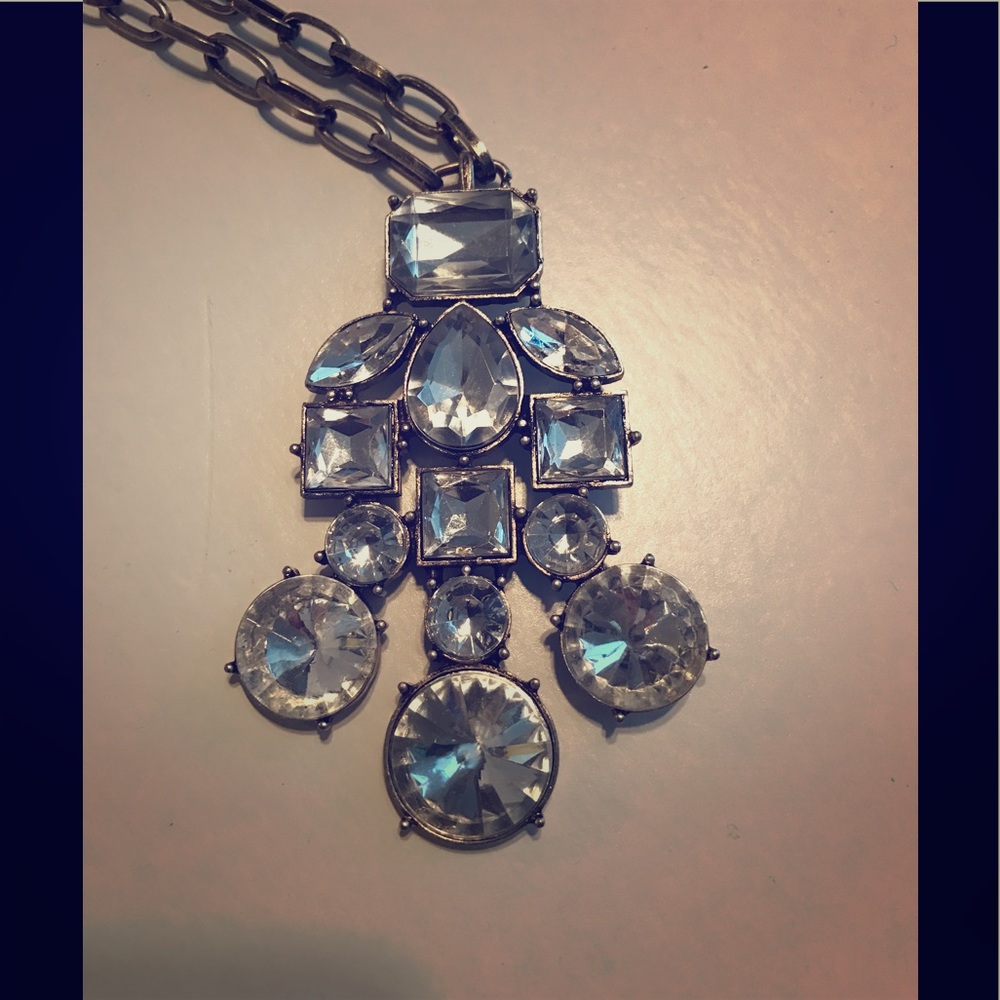 💍 J.CREW rhinestone pendant silver necklace